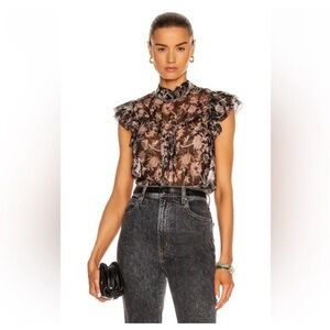 Veronica Beard Luciana Floral Print Silk Ruffle Top Black Size 2